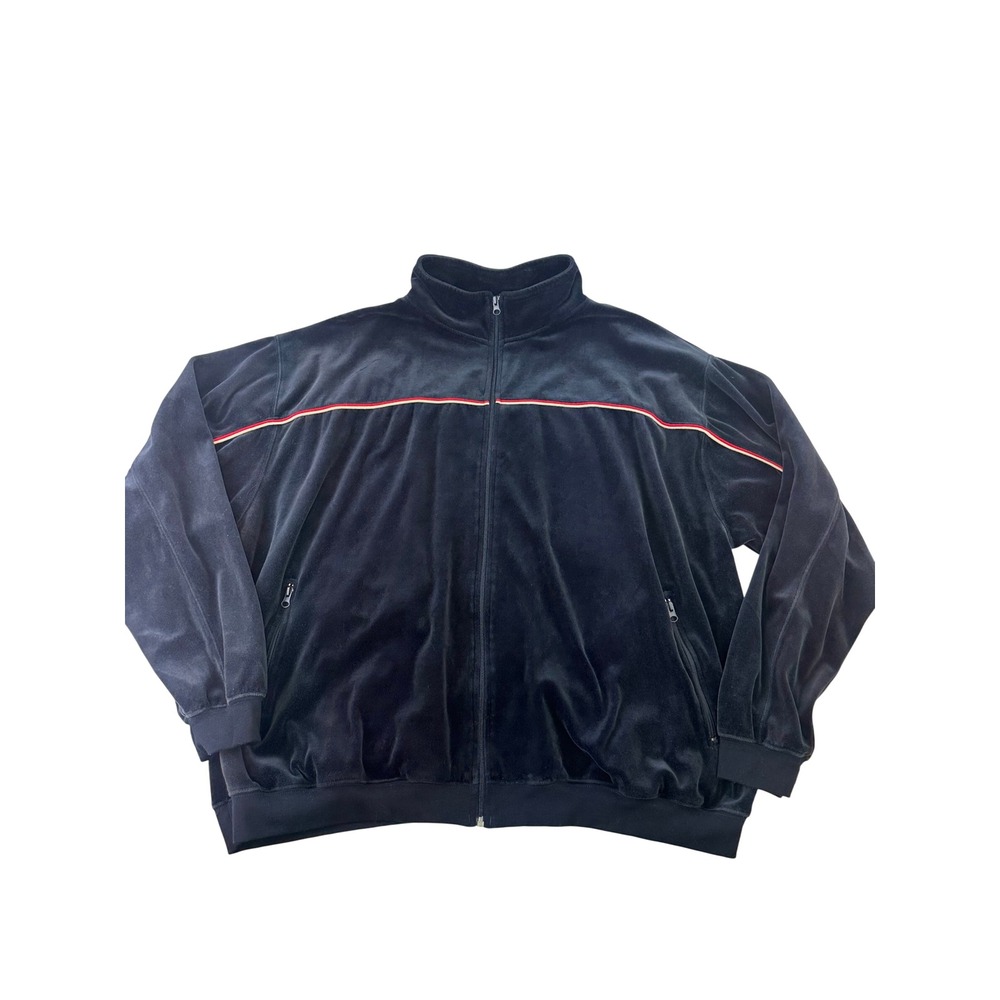 On Line Velour Track Jacket Black Vintage Y2K Red Stripe Zip Retro Sport Men XXL